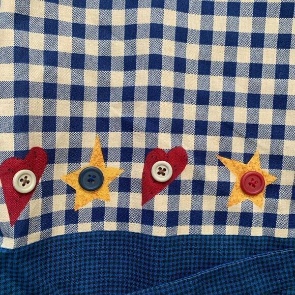 Vintage Handmade Vest Blue White Gingham Checks Sunflower Buttons Open Front - Picture 14 of 14